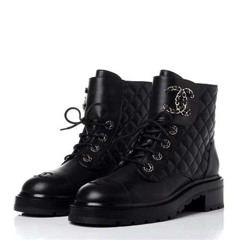 chanel ankle boots black|chanel quilted combat boots.